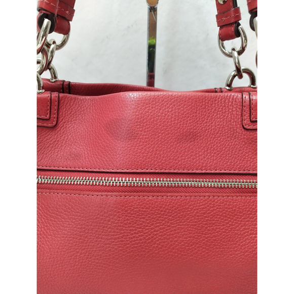 Coach Red Pebbled Leather Turn Lock Double Handles Satchel Shoulder Bag - Picture 3 of 16
